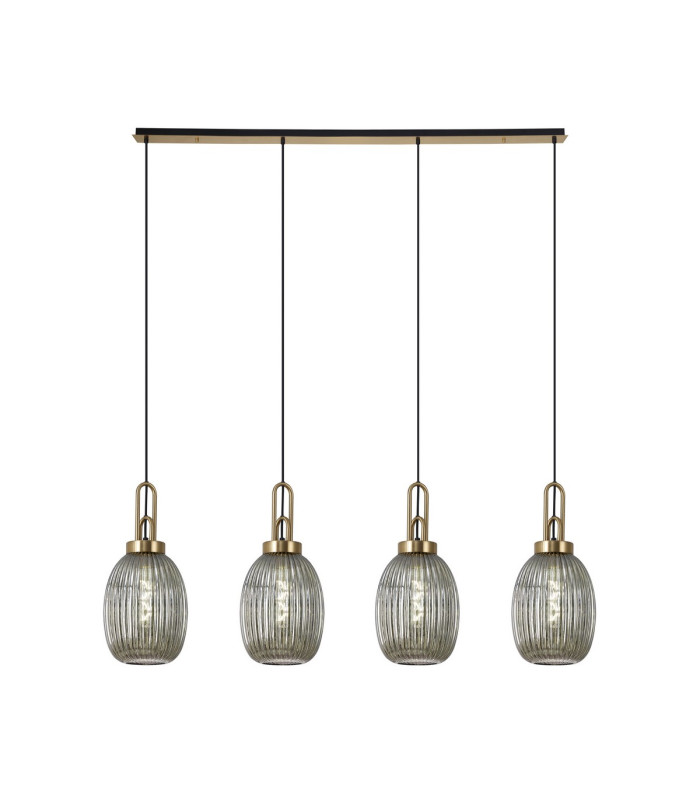 Yorktown 55cm Round 3 Light Pendant 20cm Almond Ribbed Glass Brass Gold/Matt Black Smoked-3