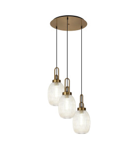 Yorktown 55cm Round 3 Light Pendant 20cm Almond Ribbed Glass Brass Gold/Matt Black Champagne-1