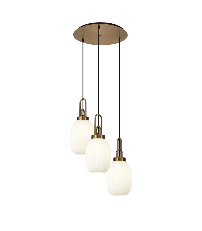 Yorktown 55cm Round 3 Light Pendant 20cm Almond Ribbed Glass Brass Gold/Matt Black Opal-1