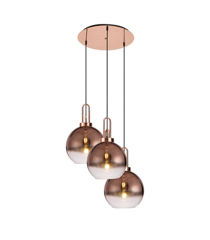 Yorktown 65cm Round 3 Light Pendant 30cm Globe Glass Copper/Matt Black Copper/Clear-1