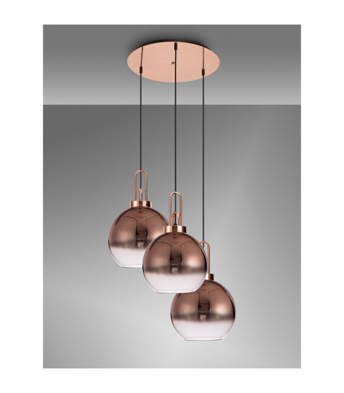Yorktown 65cm Round 3 Light Pendant 30cm Globe Glass Copper/Matt Black Copper/Clear-10