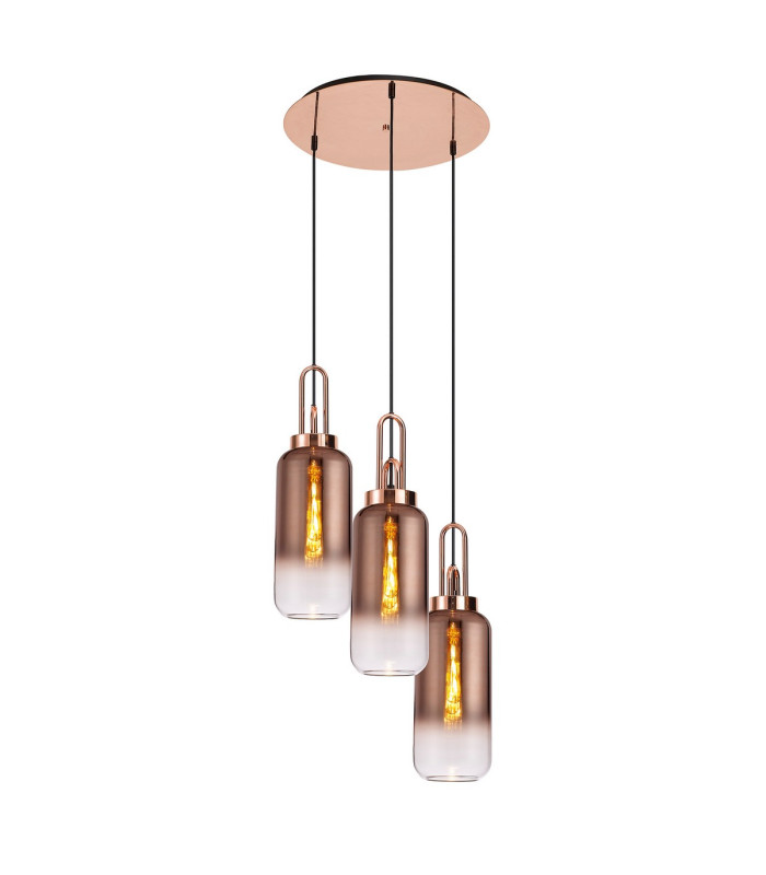 Yorktown 51cm Round 3 Light Pendant 16cm Cylinder Glass Copper/Matt Black Copper/Clear-1