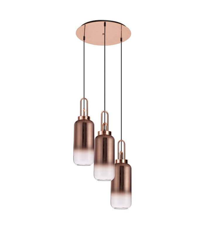 Yorktown 51cm Round 3 Light Pendant 16cm Cylinder Glass Copper/Matt Black Copper/Clear-4