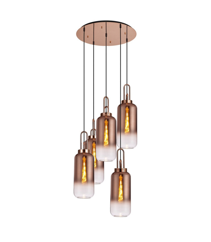 Yorktown 61cm Round 5 Light Pendant 16cm Cylinder Glass Copper/Matt Black Copper/Clear-1