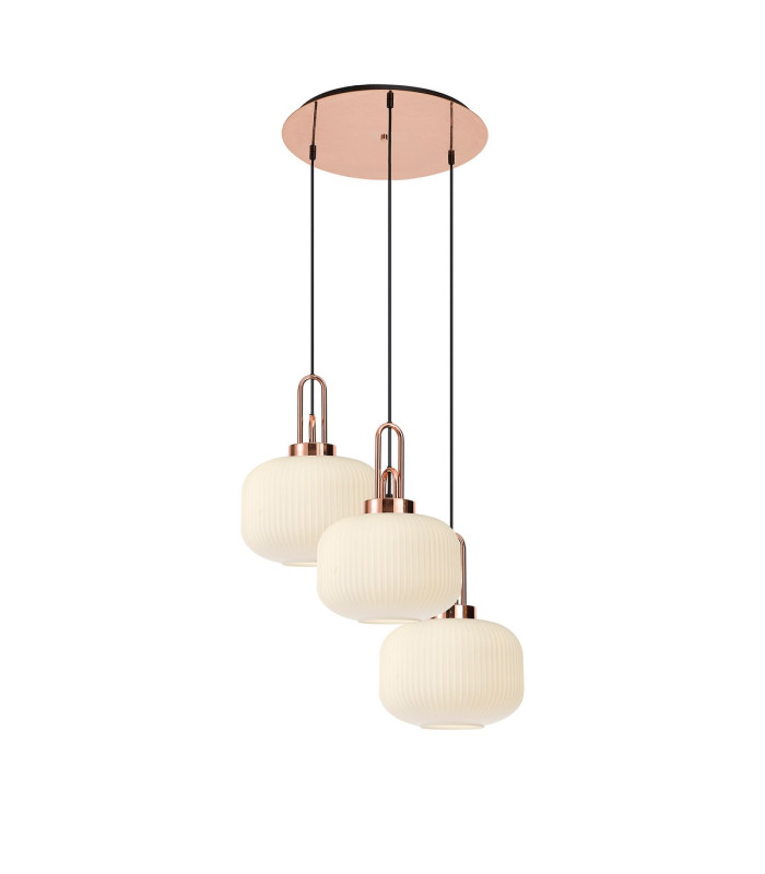 Yorktown 65cm 2m Round Pendant 3 x E27 Copper/Matt Black 30cm Pumpkin Shaped Ribbed Opal Glass-1
