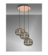 Yorktown 65cm 2m Round Pendant 3 x E27 Copper/Matt Black 30cm Pumpkin Shaped Ribbed Smoked Glass-3