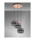 Yorktown 65cm 2m Round Pendant 3 x E27 Copper/Matt Black 30cm Pumpkin Shaped Ribbed Smoked Glass-10