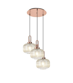 Yorktown 65cm 2m Round Pendant 3 x E27 Copper/Matt Black 30cm Pumpkin Shaped Ribbed Champagne Glass-1