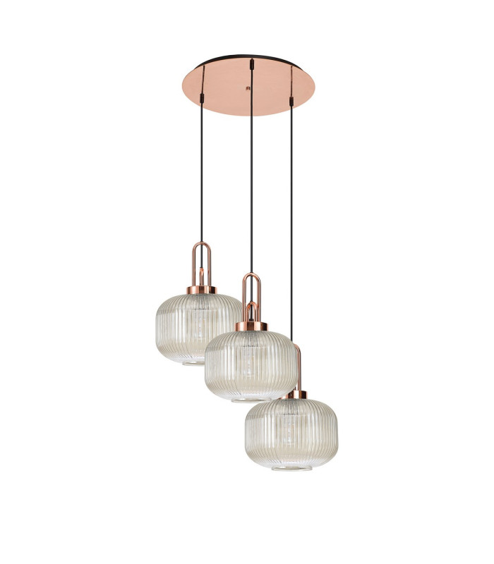 Yorktown 65cm 2m Round Pendant 3 x E27 Copper/Matt Black 30cm Pumpkin Shaped Ribbed Champagne Glass-4