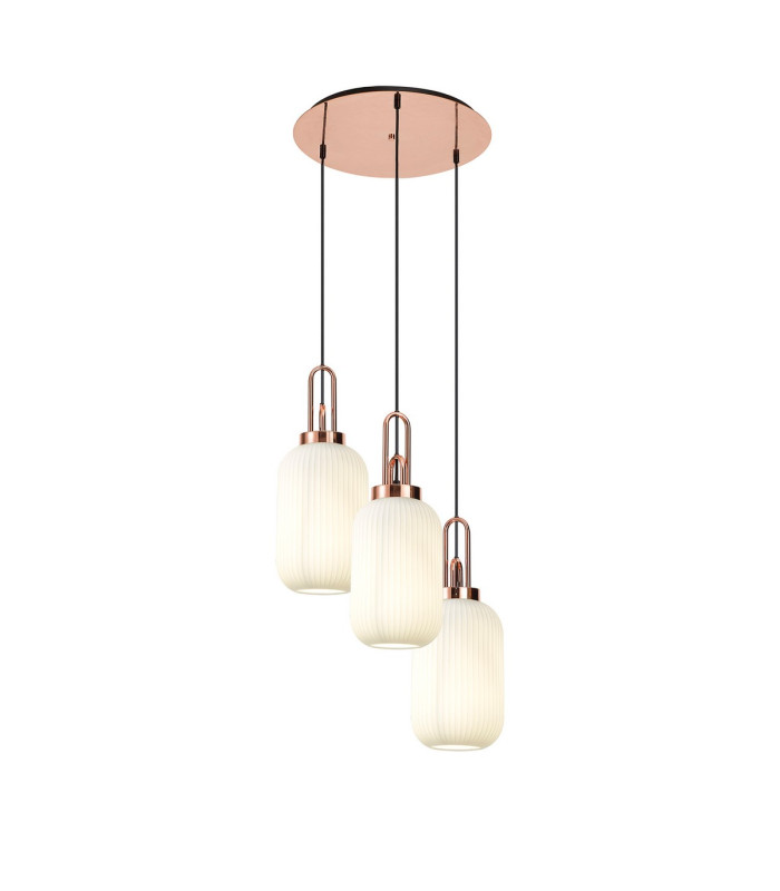 Yorktown 55cm Round 3 Light Pendant 20cm Tubular Ribbed Glass Copper/Matt Black Opal-1
