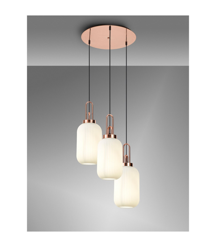 Yorktown 55cm Round 3 Light Pendant 20cm Tubular Ribbed Glass Copper/Matt Black Opal-3