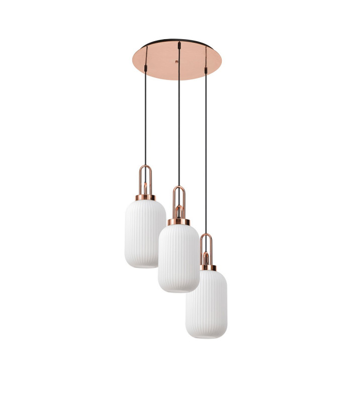 Yorktown 55cm Round 3 Light Pendant 20cm Tubular Ribbed Glass Copper/Matt Black Opal-4