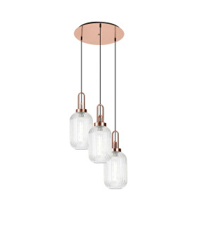 Yorktown 55cm Round 3 Light Pendant 20cm Tubular Ribbed Glass Copper/Matt Black Clear-1