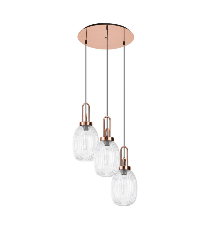 Yorktown 55cm Round 3 Light Pendant 20cm Almond Ribbed Glass Copper/Matt Black Clear-4