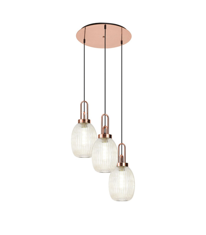 Yorktown 55cm Round 3 Light Pendant 20cm Almond Ribbed Glass Copper/Matt Black Champagne-1