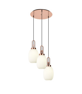 Yorktown 55cm Round 3 Light Pendant 20cm Almond Ribbed Glass Copper/Matt Black Opal-1