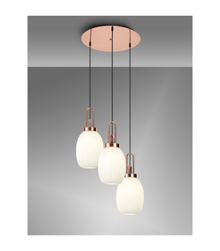 Yorktown 55cm Round 3 Light Pendant 20cm Almond Ribbed Glass Copper/Matt Black Opal-3