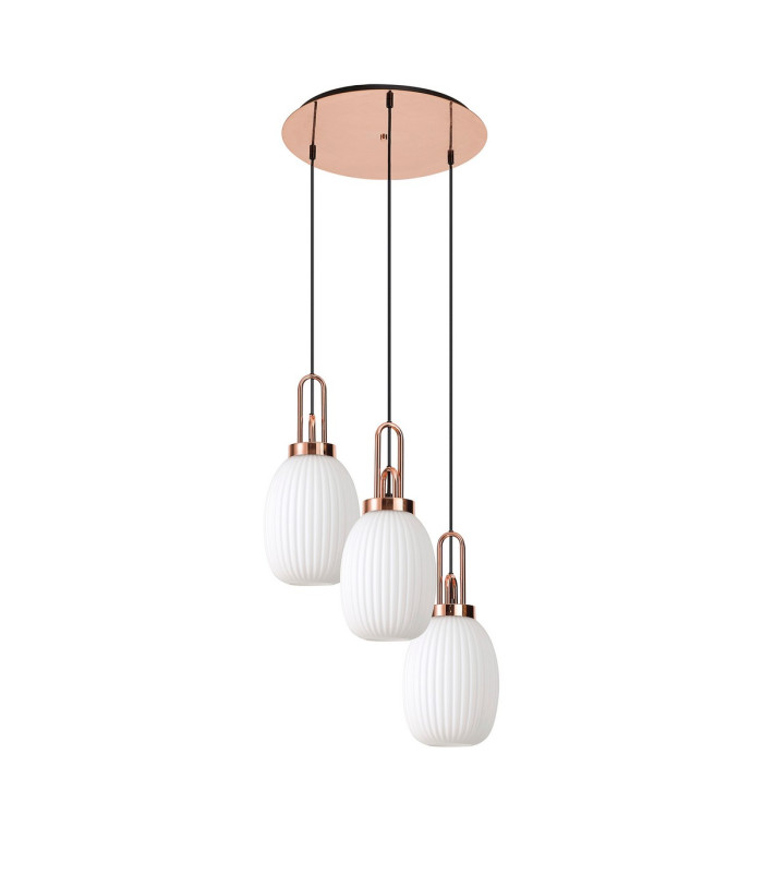 Yorktown 55cm Round 3 Light Pendant 20cm Almond Ribbed Glass Copper/Matt Black Opal-4