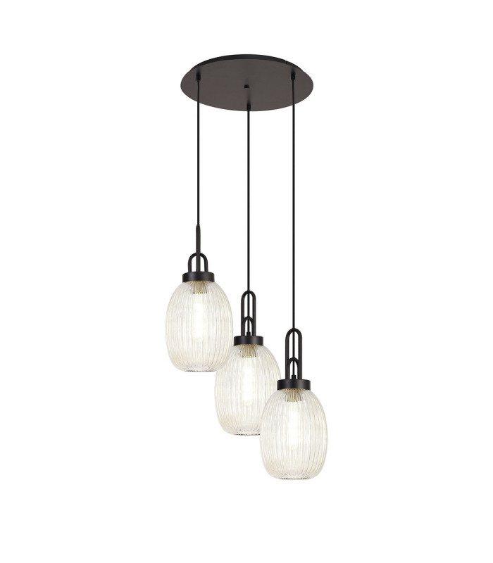 Yorktown 55cm Round 3 Light Pendant 20cm Almond Ribbed Glass Matt Black/Matt Black Champagne-1