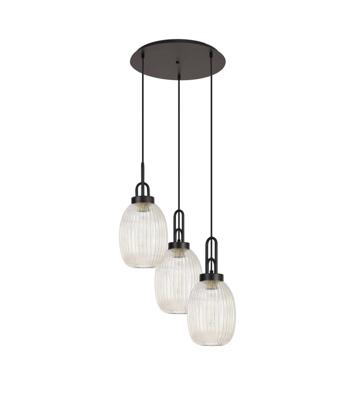 Yorktown 55cm Round 3 Light Pendant 20cm Almond Ribbed Glass Matt Black/Matt Black Champagne-3