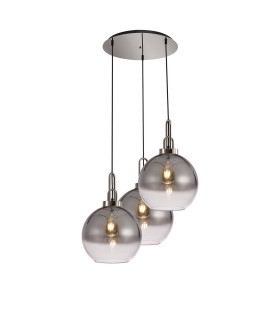 Yorktown 65cm Round 3 Light Pendant 30cm Globe Glass Polished Nickel/Matt Black Smoked/Clear-1