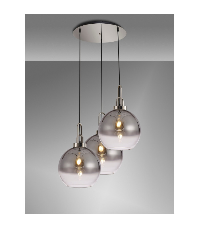 Yorktown 65cm Round 3 Light Pendant 30cm Globe Glass Polished Nickel/Matt Black Smoked/Clear-3