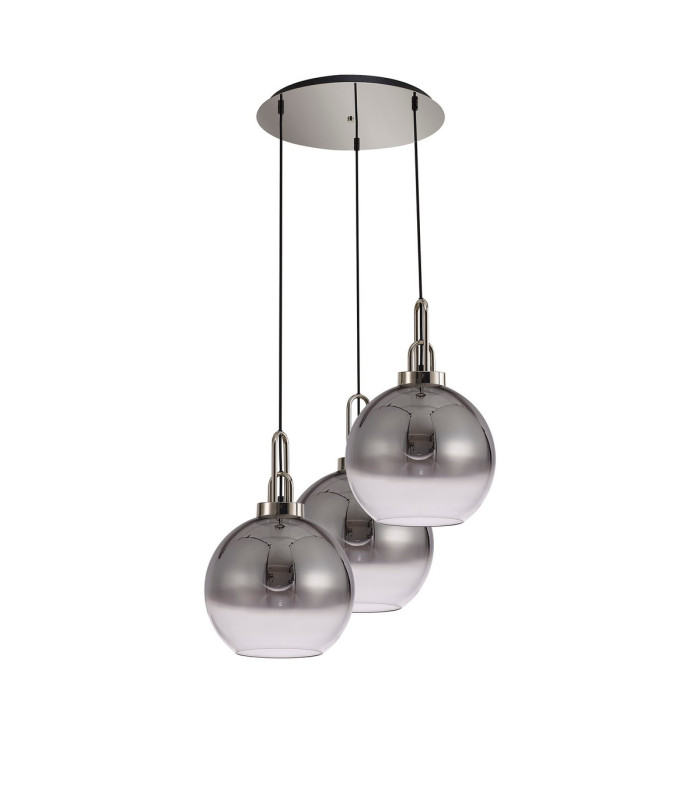 Yorktown 65cm Round 3 Light Pendant 30cm Globe Glass Polished Nickel/Matt Black Smoked/Clear-4