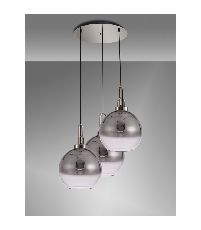 Yorktown 65cm Round 3 Light Pendant 30cm Globe Glass Polished Nickel/Matt Black Smoked/Clear-10