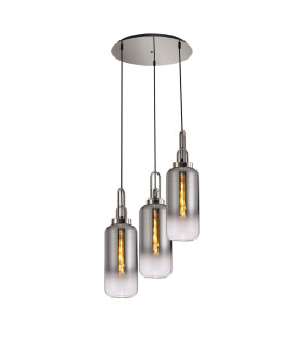 Yorktown 51cm Round 3 Light Pendant 16cm Cylinder Glass Polished Nickel/Matt Black Smoked/Clear-1