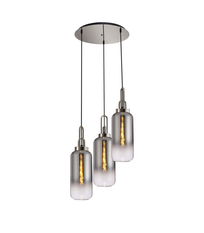 Yorktown 51cm Round 3 Light Pendant 16cm Cylinder Glass Polished Nickel/Matt Black Smoked/Clear-1