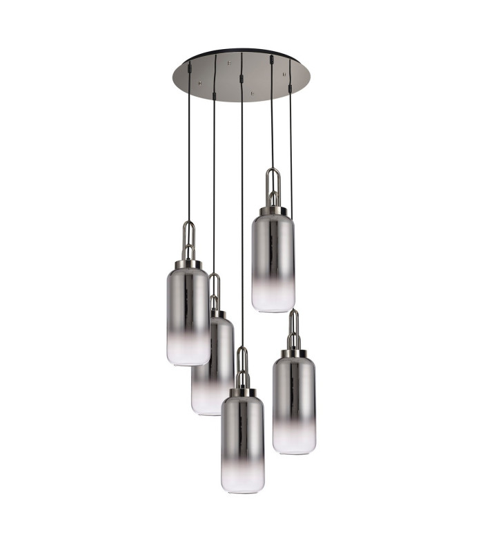 Yorktown 61cm Round 5 Light Pendant 16cm Cylinder Glass Polished Nickel/Matt Black Smoked/Clear-4