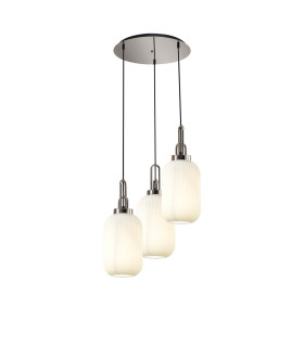 Yorktown 55cm Round 3 Light Pendant 20cm Tubular Ribbed Glass Polished Nickel/Matt Black Opal-1