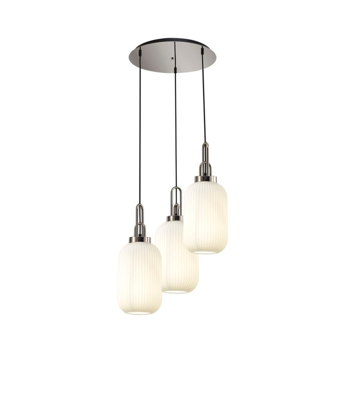 Yorktown 55cm Round 3 Light Pendant 20cm Tubular Ribbed Glass Polished Nickel/Matt Black Opal-1