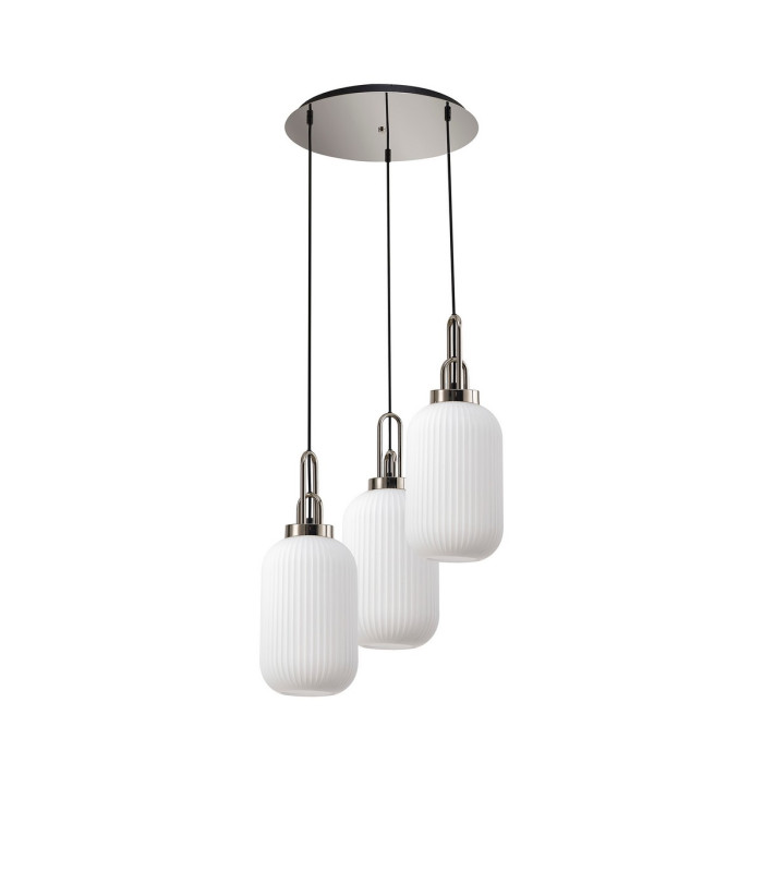 Yorktown 55cm Round 3 Light Pendant 20cm Tubular Ribbed Glass Polished Nickel/Matt Black Opal-4