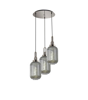 Yorktown 55cm Round 3 Light Pendant 20cm Tubular Ribbed Glass Polished Nickel/Matt Black Smoked-1