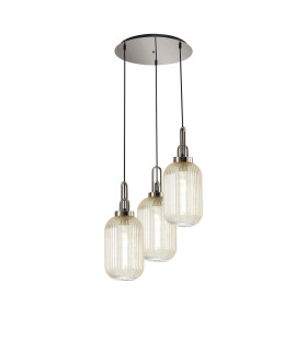 Yorktown 55cm Round 3 Light Pendant 20cm Tubular Ribbed Glass Polished Nickel/Matt Black Champagne-1