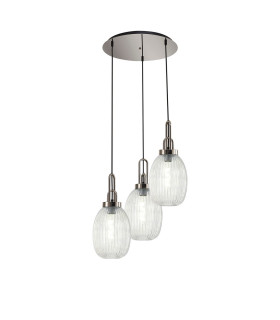 Yorktown 55cm Round 3 Light Pendant 20cm Almond Ribbed Glass Polished Nickel/Matt Black Clear-1