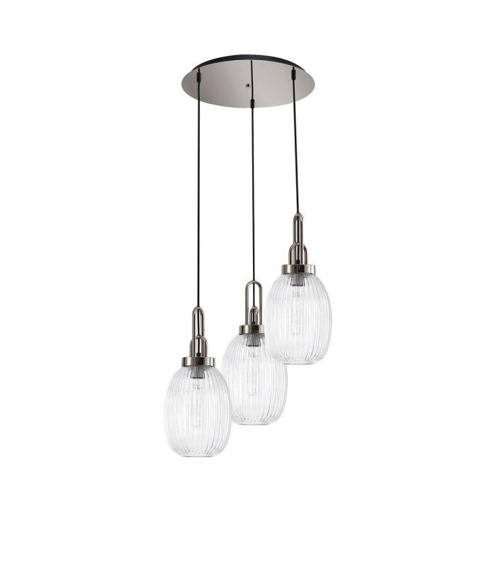 Yorktown 55cm Round 3 Light Pendant 20cm Almond Ribbed Glass Polished Nickel/Matt Black Clear-4