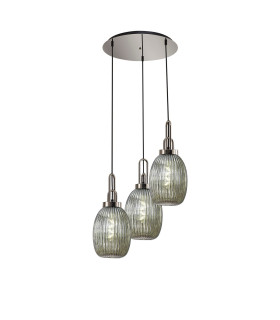 Yorktown 55cm Round 3 Light Pendant 20cm Almond Ribbed Glass Polished Nickel/Matt Black Smoked-1
