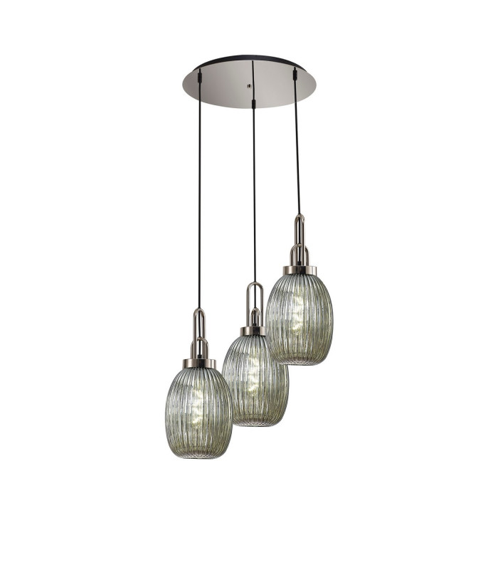 Yorktown 55cm Round 3 Light Pendant 20cm Almond Ribbed Glass Polished Nickel/Matt Black Smoked-1