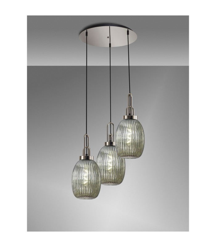 Yorktown 55cm Round 3 Light Pendant 20cm Almond Ribbed Glass Polished Nickel/Matt Black Smoked-3