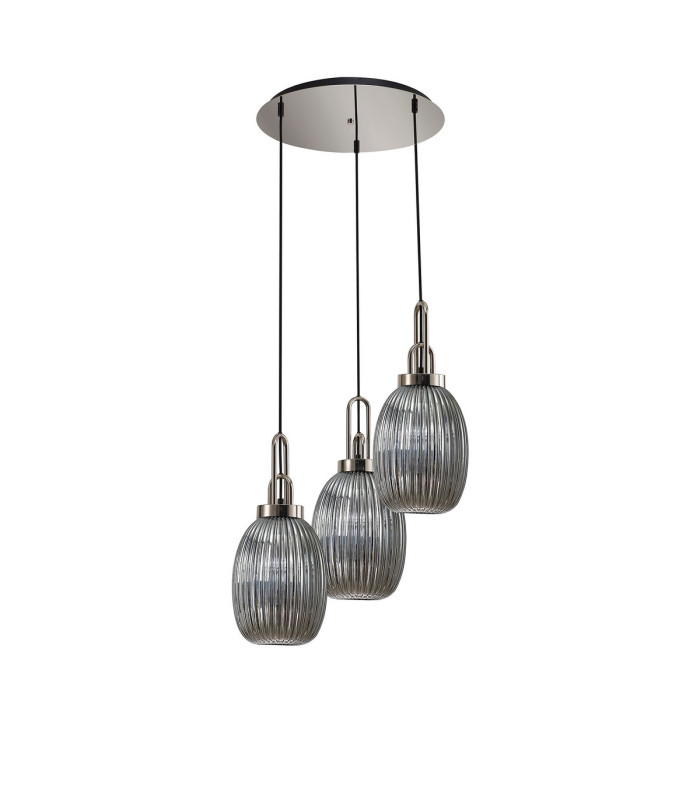 Yorktown 55cm Round 3 Light Pendant 20cm Almond Ribbed Glass Polished Nickel/Matt Black Smoked-4