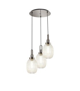 Yorktown 55cm Round 3 Light Pendant 20cm Almond Ribbed Glass Polished Nickel/Matt Black Champagne-1