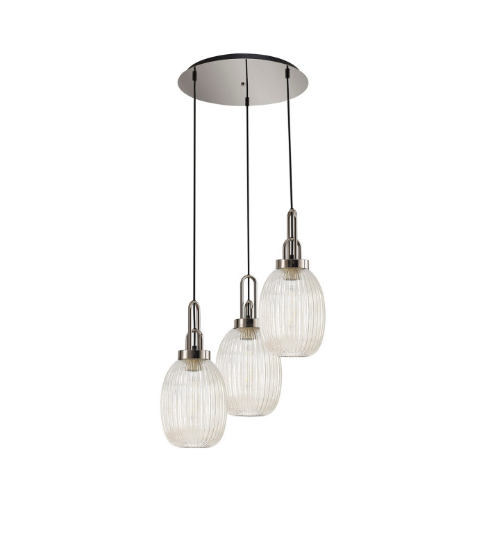 Yorktown 55cm Round 3 Light Pendant 20cm Almond Ribbed Glass Polished Nickel/Matt Black Champagne-4