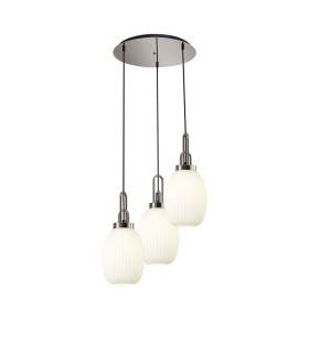 Yorktown 55cm Round 3 Light Pendant 20cm Almond Ribbed Glass Polished Nickel/Matt Black Opal-1
