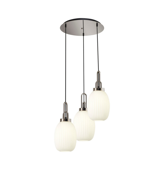 Yorktown 55cm Round 3 Light Pendant 20cm Almond Ribbed Glass Polished Nickel/Matt Black Opal-1