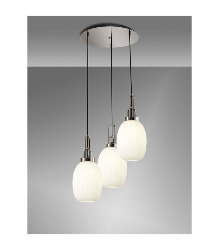 Yorktown 55cm Round 3 Light Pendant 20cm Almond Ribbed Glass Polished Nickel/Matt Black Opal-3