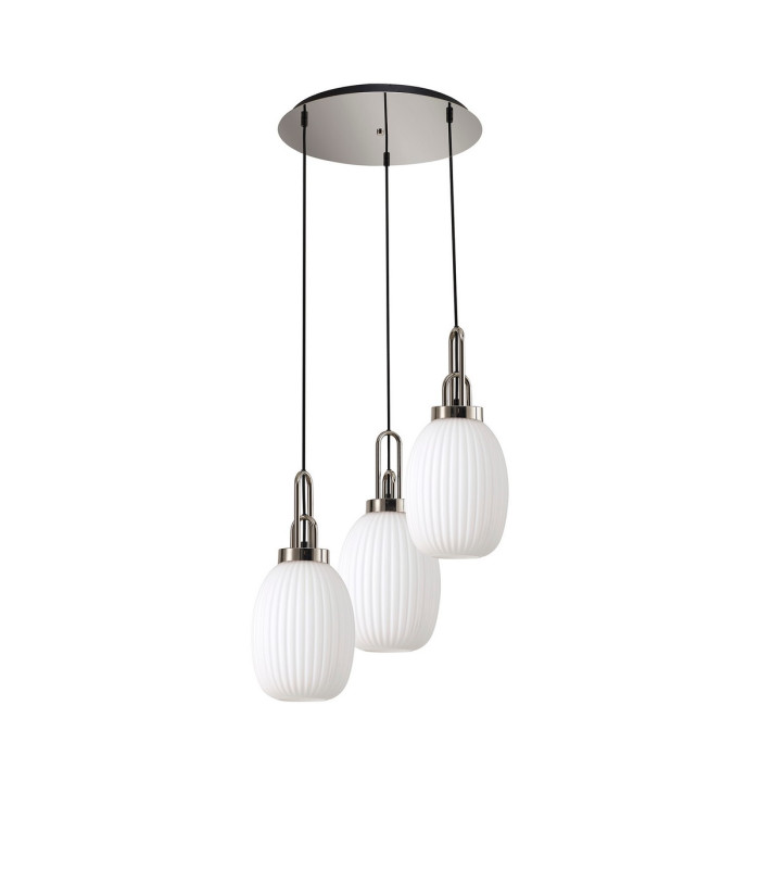 Yorktown 55cm Round 3 Light Pendant 20cm Almond Ribbed Glass Polished Nickel/Matt Black Opal-4