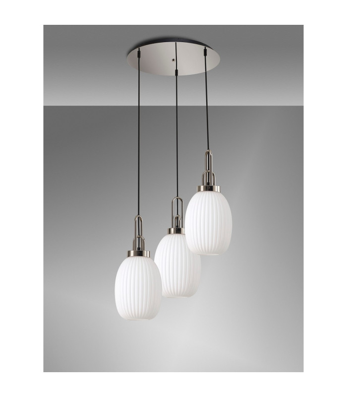 Yorktown 55cm Round 3 Light Pendant 20cm Almond Ribbed Glass Polished Nickel/Matt Black Opal-9