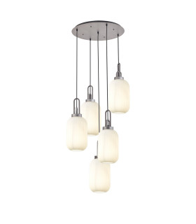 Yorktown 65cm Round 5 Light Pendant 20cm Tubular Ribbed Glass Aged Pewter/Matt Black Opal-1